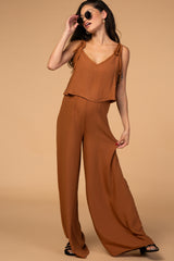 Camel Wide Leg Thin Tie Strap Matching Maternity Set