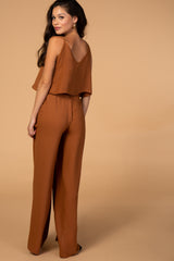 Camel Wide Leg Thin Tie Strap Matching Maternity Set