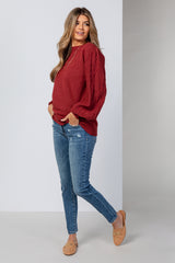 Burgundy Cable Knit Sleeve Sweater