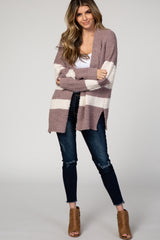 Mocha Striped Knit Maternity Cardigan