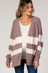 Mocha Striped Knit Maternity Cardigan