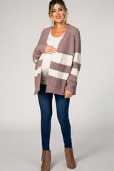 Mocha Striped Knit Maternity Cardigan