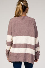 Mocha Striped Knit Maternity Cardigan