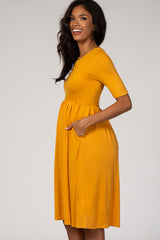 Mustard Short Sleeve Maternity Dress