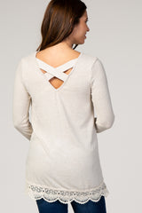 Beige Crochet Trim Crisscross Back Maternity Top