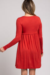 Rust Long Sleeve Pleated Dress