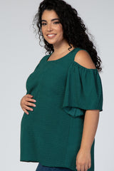 Green Polka Dot Cold Shoulder Plus Maternity Top