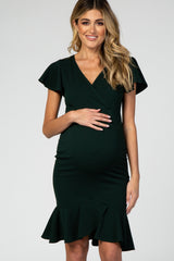 PinkBlush Forest Green Ruffle Accent Fitted Maternity Wrap Dress