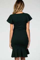 PinkBlush Forest Green Ruffle Accent Fitted Maternity Wrap Dress