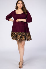 Burgundy 3/4 Sleeve Ruffle Maternity Dress