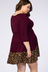 Burgundy 3/4 Sleeve Ruffle Maternity Dress