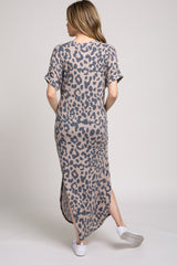 Beige Leopard Print V-Neck Maxi Dress