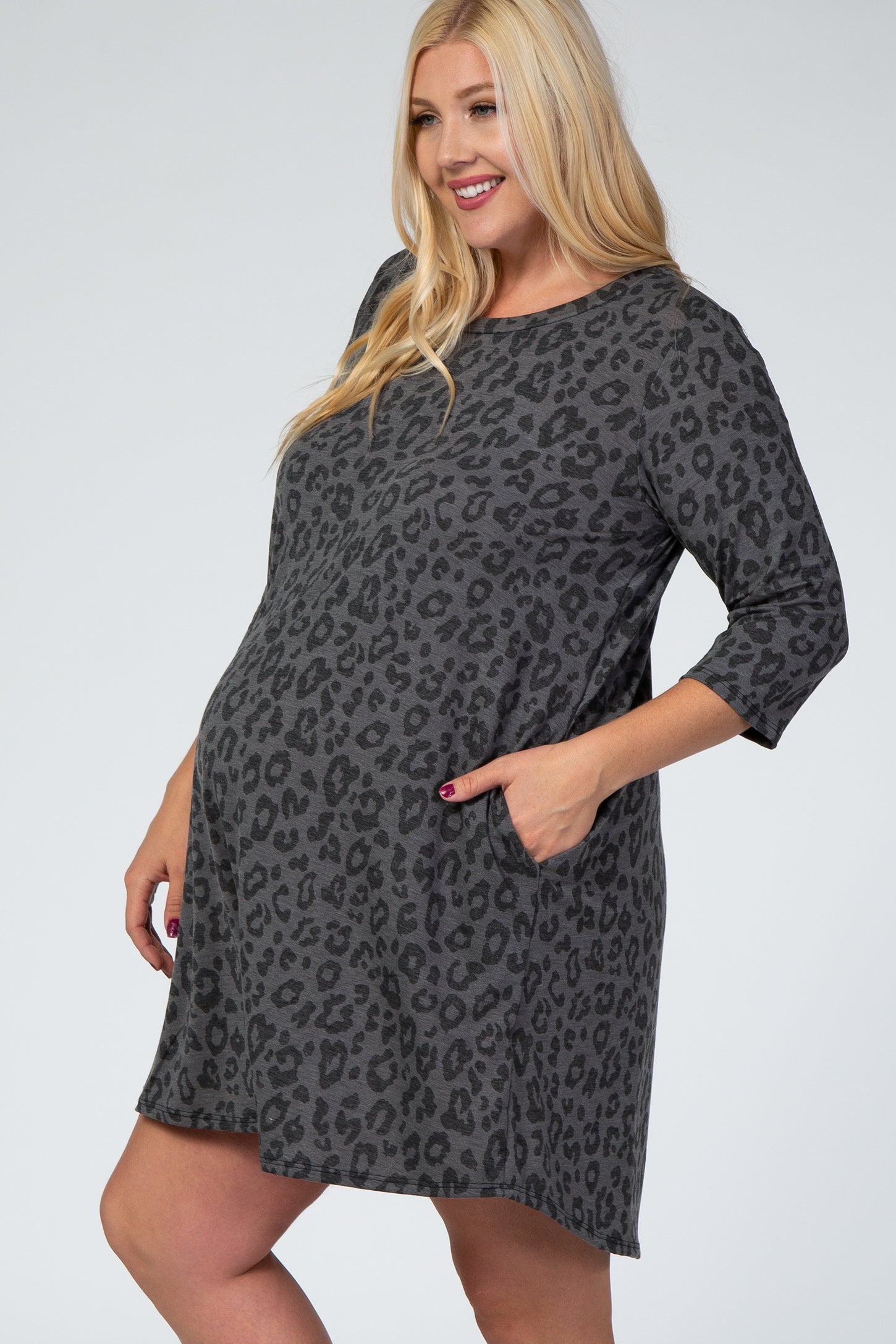 Charcoal Animal Print Maternity Plus Shift Dress