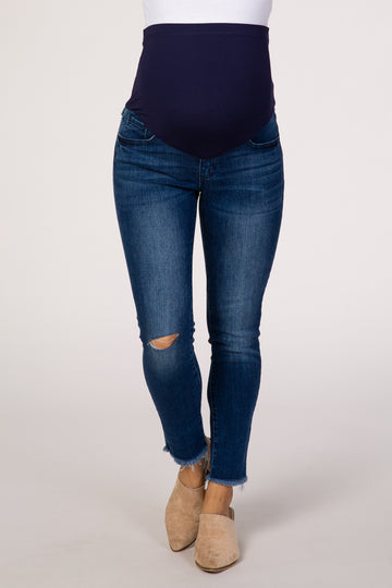 PinkBlush Navy Blue Raw Hem Maternity Skinny Jean