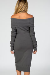 Charcoal Off Shoulder Midi Maternity Dress
