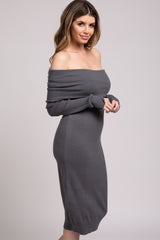 Charcoal Off Shoulder Midi Dress