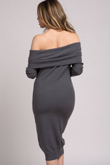 Charcoal Off Shoulder Midi Dress