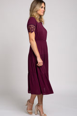 Plum Lace Sleeve Tiered Midi Dress