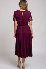 Plum Lace Sleeve Tiered Midi Dress