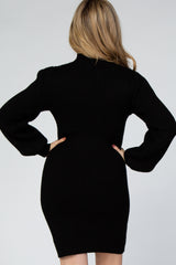 Black Mock Neck Puff Sleeve Knit Dress