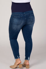 Navy Blue Raw Hem Maternity Plus Jeans