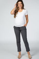 Charcoal Elastic Waist Tapered Cuffed Maternity Pants