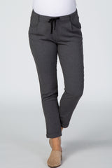 Charcoal Elastic Waist Tapered Cuffed Maternity Pants