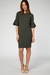 PinkBlush Olive Fitted Ruffle Sleeve Dress