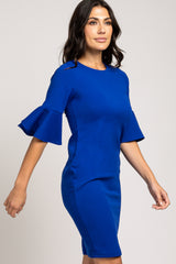 PinkBlush Royal Blue Fitted Ruffle Sleeve Dress