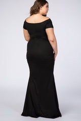 PinkBlush Black Off Shoulder Wrap Plus Maternity Photoshoot Gown/Dress