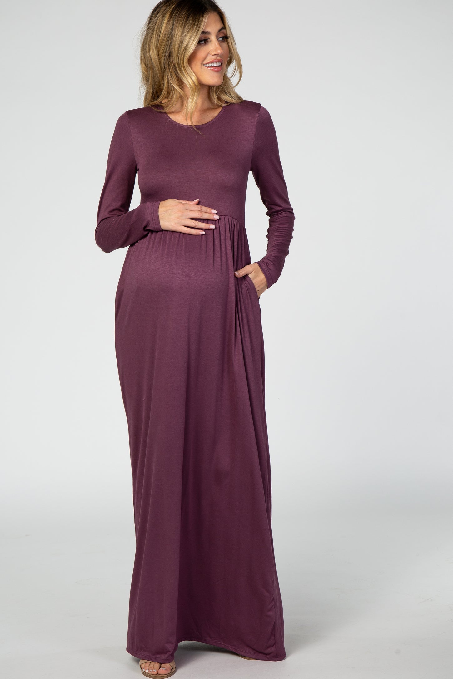 Purple Long Sleeve Maternity Maxi Dress