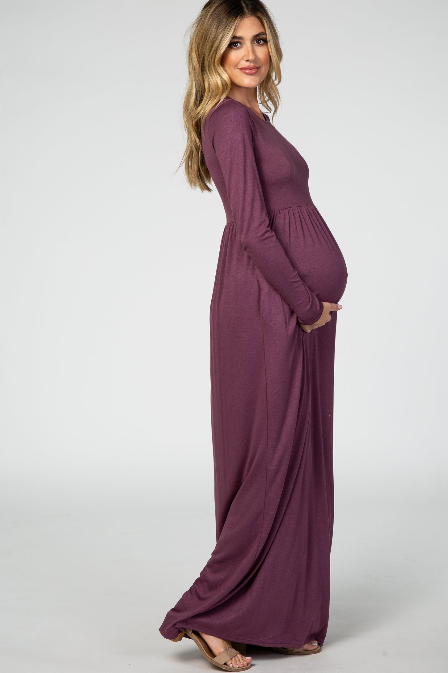 Purple Long Sleeve Maternity Maxi Dress