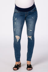 PinkBlush Blue Distressed Maternity Skinny Jeans