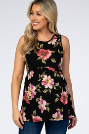 PinkBlush Black Floral Sleeveless Crochet Maternity Top