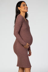 Mauve Knit Long Sleeve Maternity Dress
