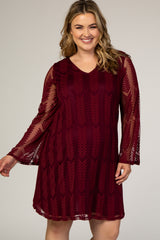 PinkBlush Burgundy Chevron Mesh Overlay Maternity Plus Dress