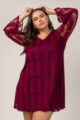 PinkBlush Burgundy Chevron Mesh Overlay Maternity Plus Dress