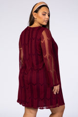 PinkBlush Burgundy Chevron Mesh Overlay Plus Dress