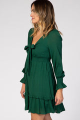 Green Tie Front Ruffle Accent Mini Dress