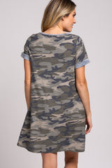 Olive Camo Cuff Sleeve Dress