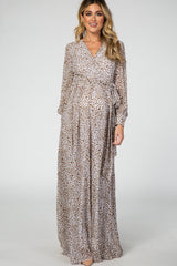 Ivory Animal Print Chiffon Maternity Maxi Dress