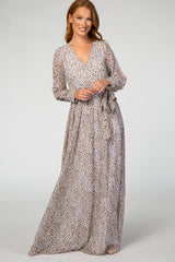 Ivory Animal Print Chiffon Maternity Maxi Dress