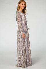 Ivory Animal Print Chiffon Maxi Dress