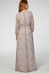 Ivory Animal Print Chiffon Maxi Dress