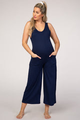 Navy Blue Sleeveless Maternity Jumpsuit