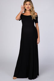 PinkBlush Black Off The Shoulder Short Sleeve Maternity Maxi Dress