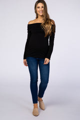 PinkBlush Black Off Shoulder Long Sleeve Maternity Top