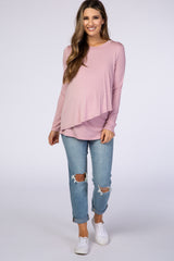 PinkBlush Pink Solid Layered Front Long Sleeve Maternity/Nursing Top