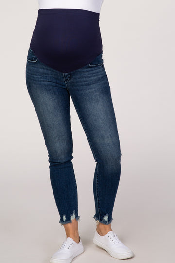 PinkBlush Blue Distressed Cropped Maternity Jeans