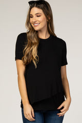 PinkBlush Black Short Sleeve Curved Hem Maternity Nursing Top